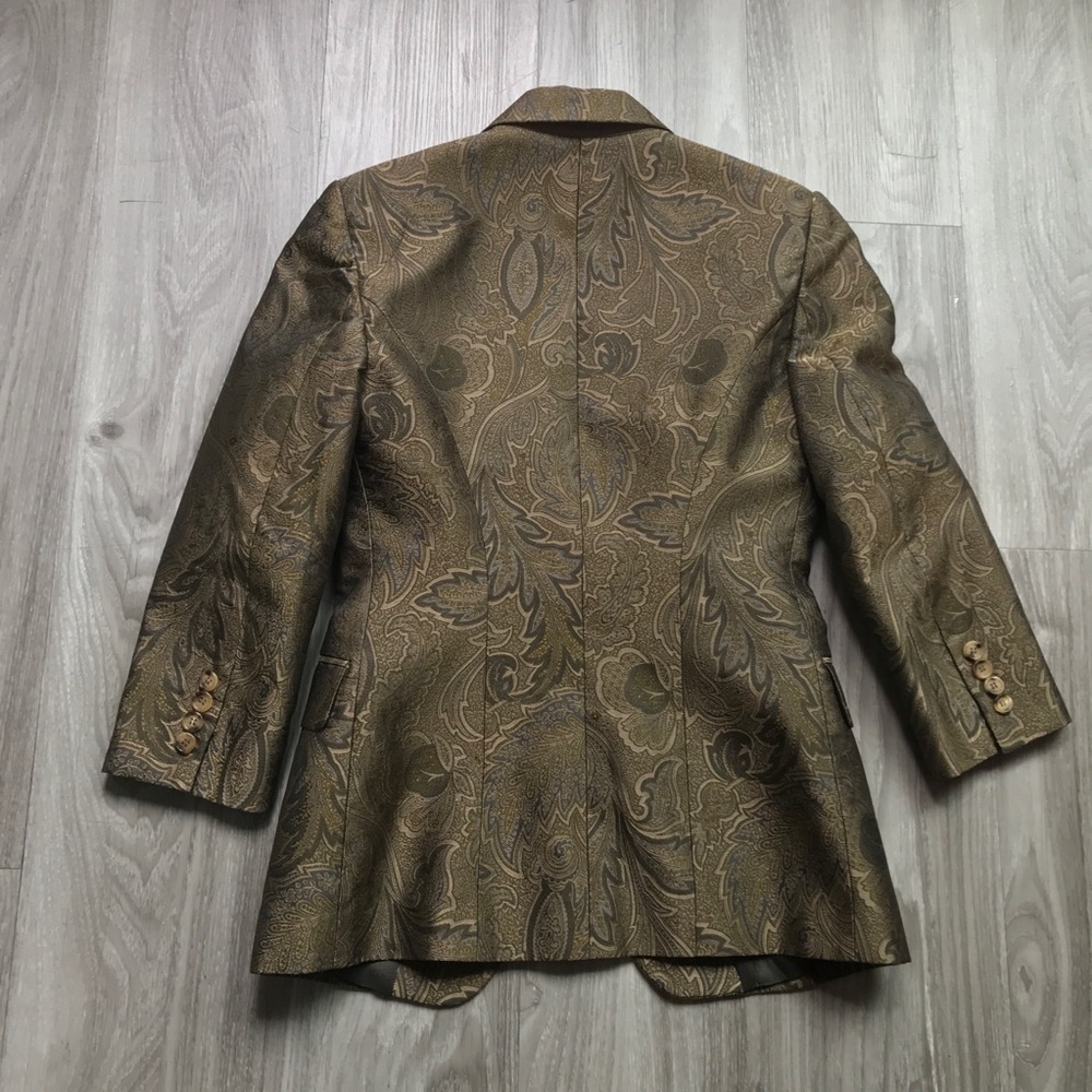 MICHEAL KORS WOMENS BLAZER DINNER JACKET CHARTREUSE GOLD PAISLEY MADE IN ITALY 4 - Picture 6 of 9